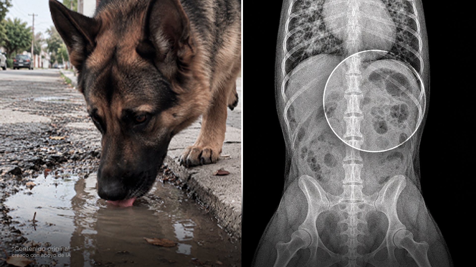 No dejes que tu perro tome agua de un charco. Puede enfermar a tu familia