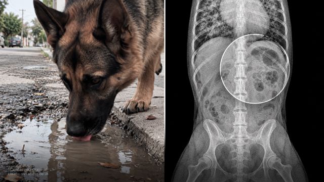 No dejes que tu perro tome agua de un charco. Puede enfermar a tu familia